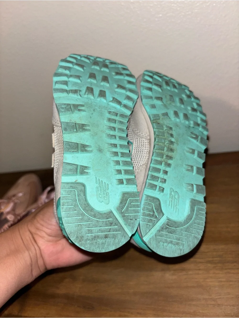 New Balance Kids Gray Sneakers with Teal Accents